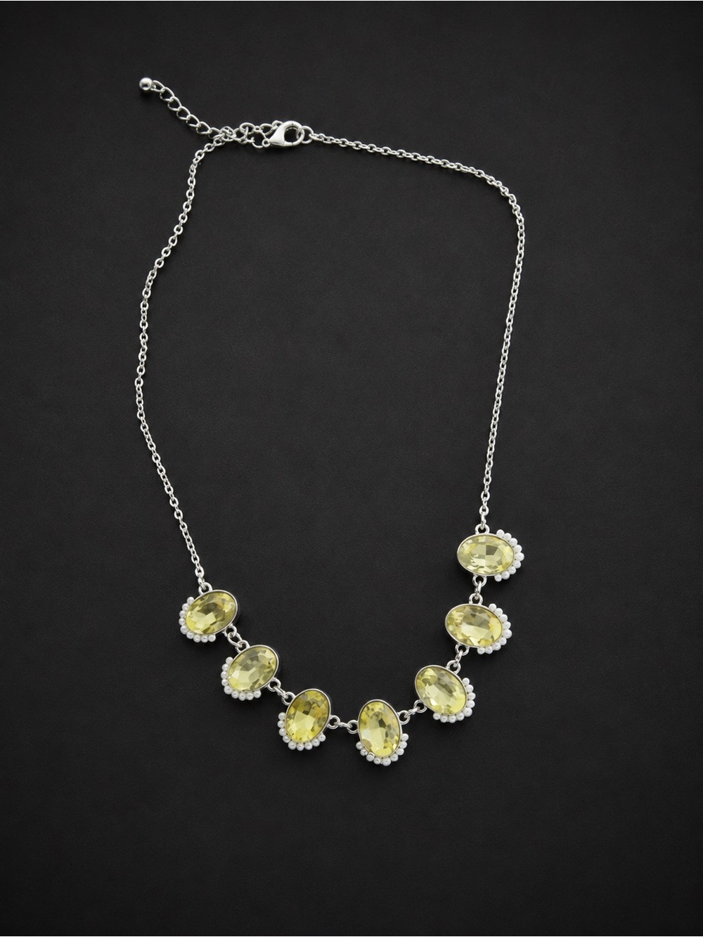 Yellow rhinestone Necklace with Silver Chain - Women Jewelry 18-21”